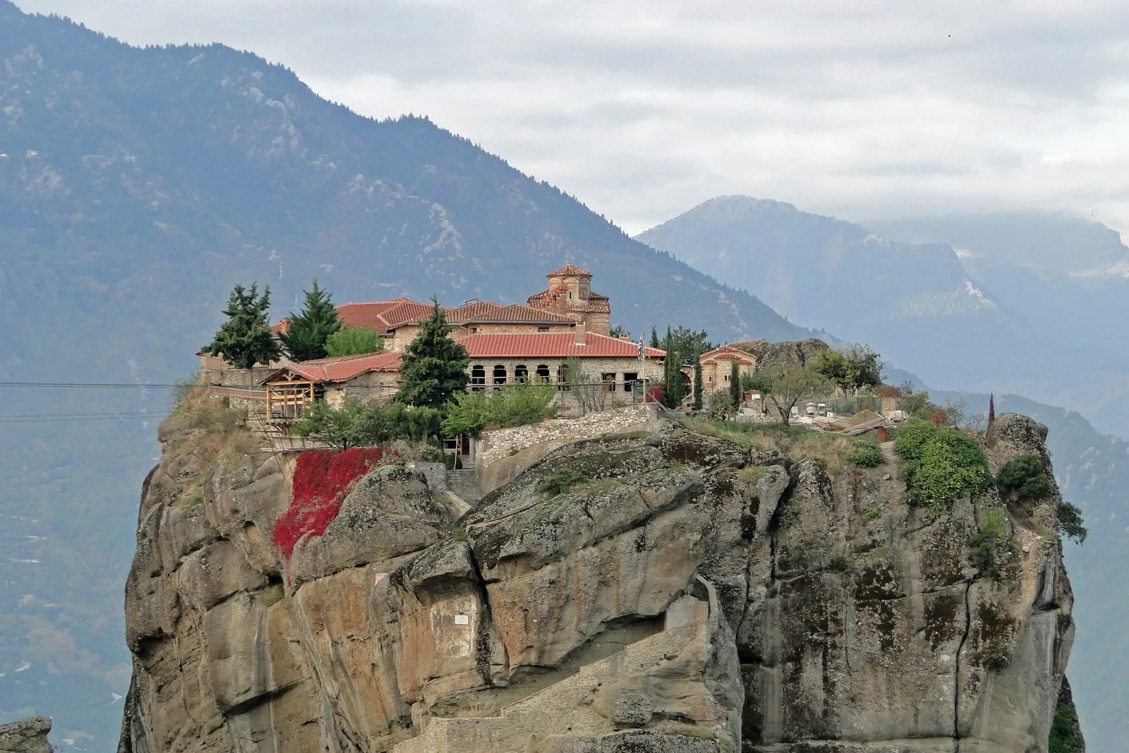 The Holy Monastery of the Holy Trinity on an isolated pinnacle at Meteora